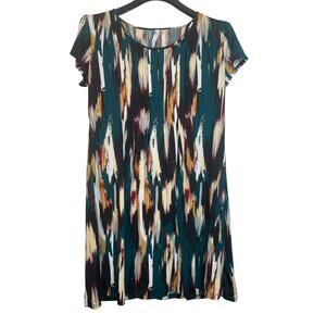 Ny Collection Womens Abstract Round Neck Midi Dress Short Sleeve Size Size L
